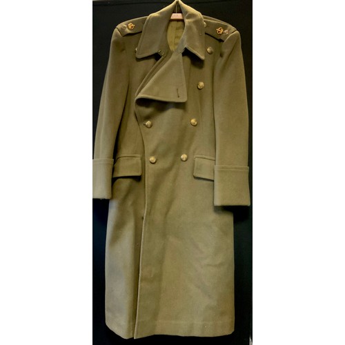 136 - A Royal East Kent military green great coat,