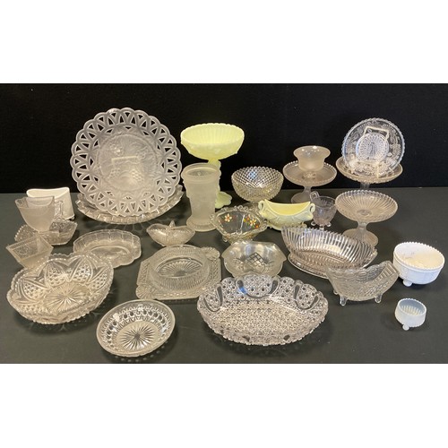 153 - Sowerby, Davidson and Pres Moulded Glassware - comports, pedestal bowls, serving plates;  jugs;  a S... 