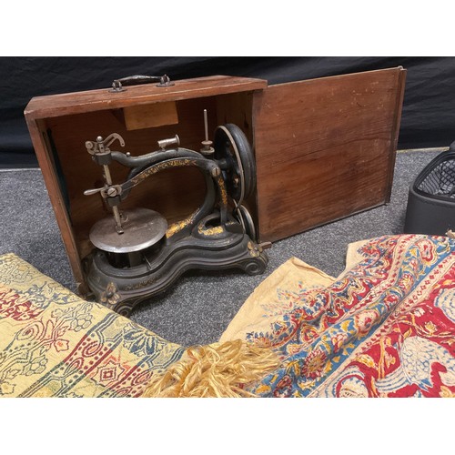 158 - A W Taylors patent mechanical hand operated sewing machine, no 17937, wooden case 28cm high;  large ... 