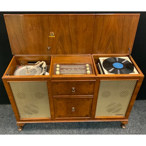 165 - A Dynatron radiogram music system, model RG 25 A, two section lift up lid, Garrard diamond stylus tu... 