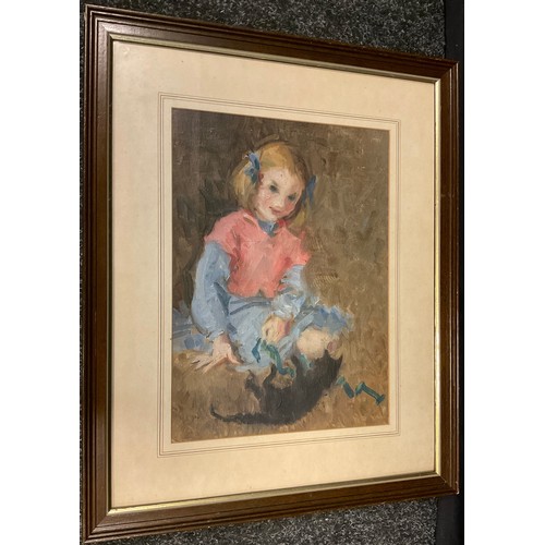 180 - Impressionist School
Young Girl and her Black Cat
mixed medium, 33.5cm x 24.5cm