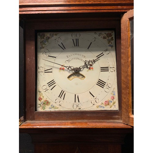 179 - A George III inlaid oak longcase clock, the 30.5 cm painted floral dial inscribed Farnworth, Notting... 