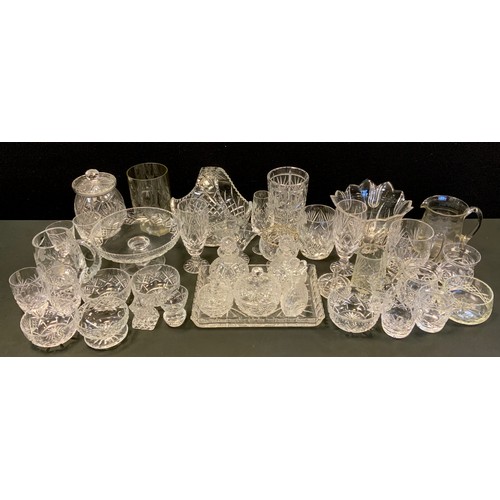 193 - A quantity of cut glass, comprising wine glasses, fruit bowl, vase, rose bowl, decanters etc (qty)