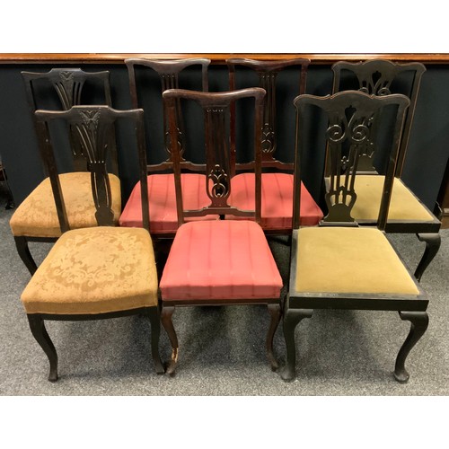 235 - A pair of 19th century inlaid carved Chippendale style dining chairs, drop in seats, cabriole fore l... 