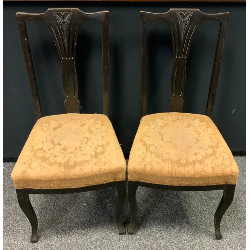 235 - A pair of 19th century inlaid carved Chippendale style dining chairs, drop in seats, cabriole fore l... 