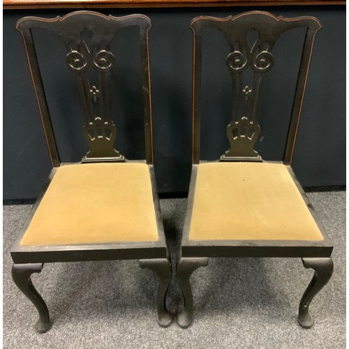 235 - A pair of 19th century inlaid carved Chippendale style dining chairs, drop in seats, cabriole fore l... 