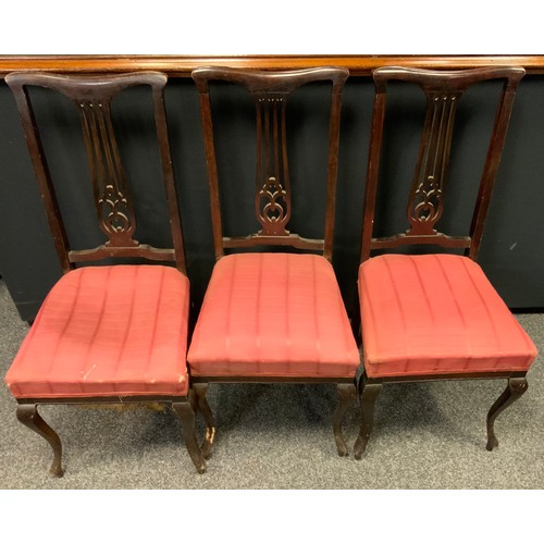 235 - A pair of 19th century inlaid carved Chippendale style dining chairs, drop in seats, cabriole fore l... 