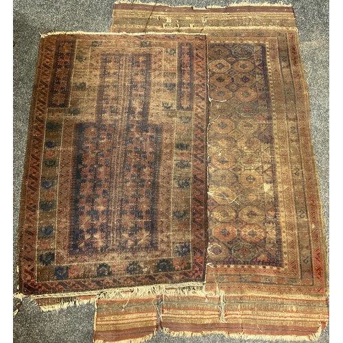 251 - A Persian Baluch style woollen prayer rug, 132cm x 90cm;  another, Persian woollen rug, central pane... 