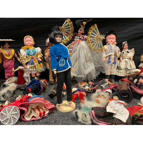 264 - Dolls - An Evergreen Thunderbirds Tintin doll, Sindy stand;  others hand crafted native American;  J... 