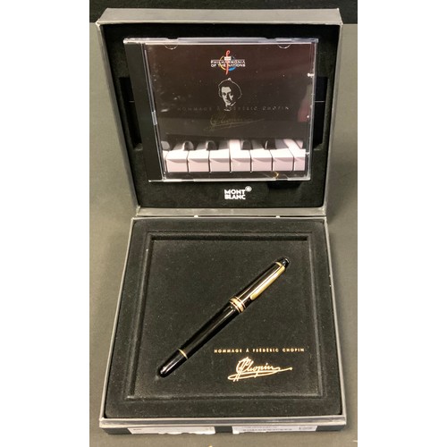 321 - A Mont Blanc Meisterstuck Hommage to Frederic Chopin black fountain pen, 4810 14ct gold nib,  boxed