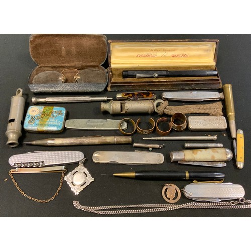 345 - A silver cased folding penknife, Viners, Sheffield;  others base metal;  Wahl fountain pen, 18ct gol... 