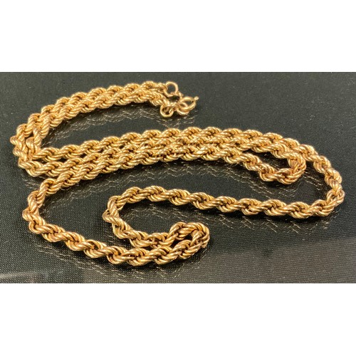 444 - A 9ct gold rope twist necklace, 63cm long, 12g gross