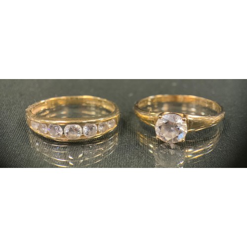 469 - A cubic zirconia solitaire ring, 14 ct gold shank, size U, stamped 585 DQCZ, 2.8g gross;  another se... 