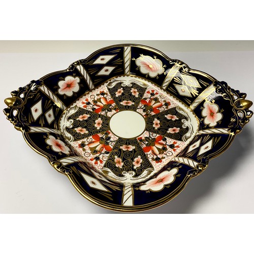 21 - A Royal Crown Derby Imari 2451 pattern acorn handled dish, 30cm wide, printed marks, year cypher for... 