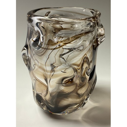 40 - A Whitefriars knobbly smoky glass vase, 18cm high