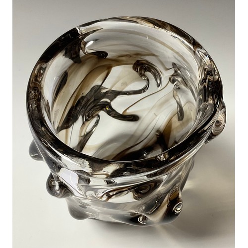 40 - A Whitefriars knobbly smoky glass vase, 18cm high