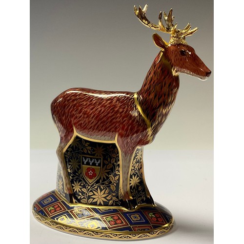 59 - A Royal Crown Derby paperweight, Heraldic Derbyshire Stag, Inspired by The Derbyshire Coat of Arms, ... 