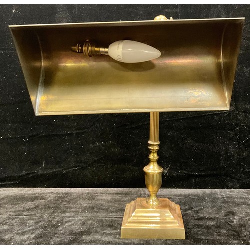 42 - An Edwardian style brass adjustable desk lamp, columnar support, 40cm