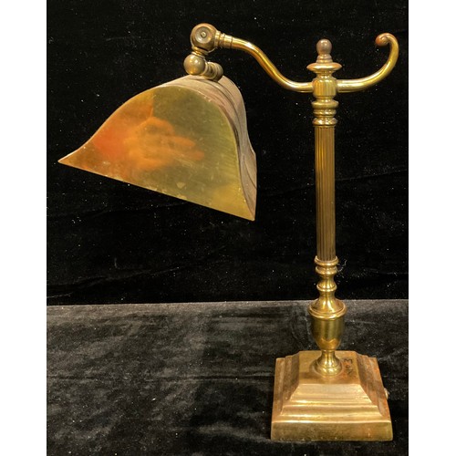 42 - An Edwardian style brass adjustable desk lamp, columnar support, 40cm