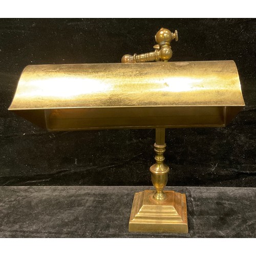 42 - An Edwardian style brass adjustable desk lamp, columnar support, 40cm