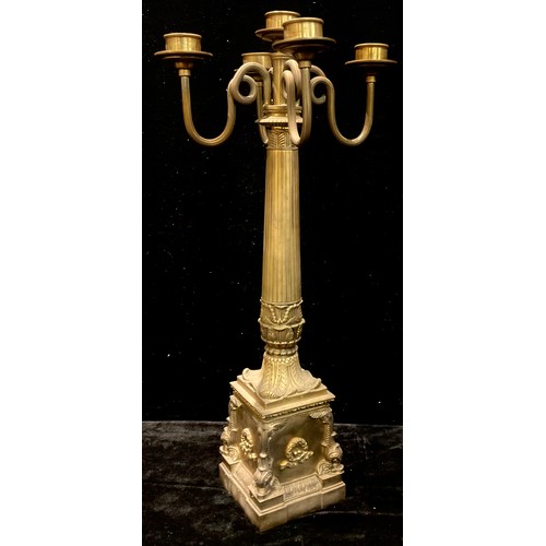 41 - A large brass four branch five light columnar candelabrum, 73cm high