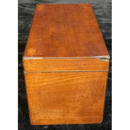 76 - An early 19th century mahogany rectangular tea caddy, hinged cover enclosing two lead lined compartm... 