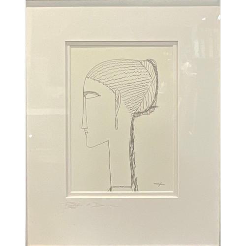 159 - Amedeo Modigliani, after, Profilo di Donna, titled in pencil to mount, 32.5cm x 22.5cm, mirrored fra... 