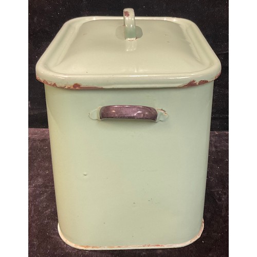 221 - A green enamel bread bin and cover, mid 20th century