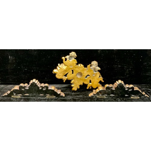 238 - A pair of contemporary Baroque revival gilded composition wall brackets, 48.5cm wide; a similar wall... 