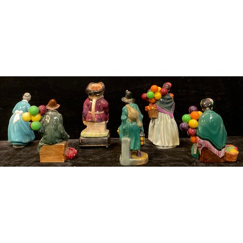 271 - A Royal Doulton figure, The Favourite HN2249; The Mask Seller HN2103; others, The Old Balloon Seller... 