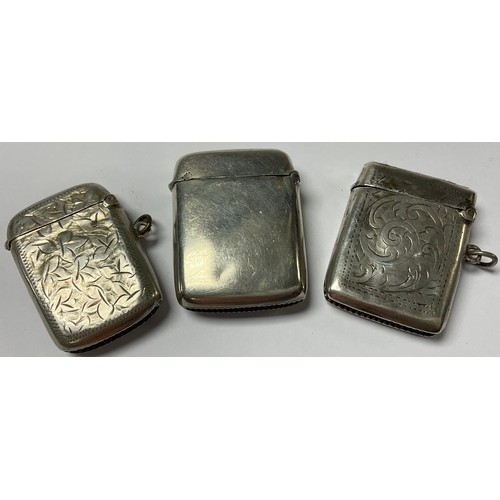 380 - A Victorian silver vesta case, Birmingham 1894; others, Birmingham 1913; Birmingham 1909 (3)