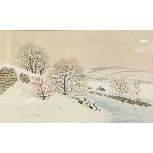 457 - Shirley Anne Johnson (Derbyshire artist)
A Pair, Deep Snow on The Chevin and Winter Scene Near Duffi... 