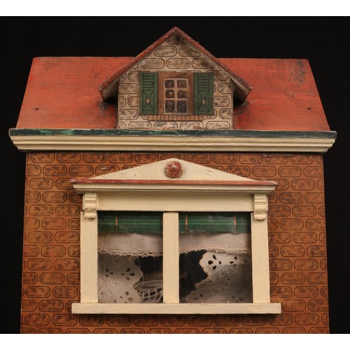 2238 - A late 19th century/early 20th century dolls house, painted wooden construction with lithographed pa... 