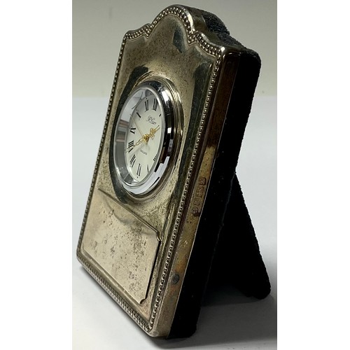 485 - A silver easel desk clock, 9cm high, Sheffield 1997