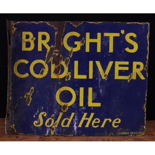 2397 - Advertising - a rectangular shaped double sided flanged enamel sign, yellow lettering on a cobalt bl... 