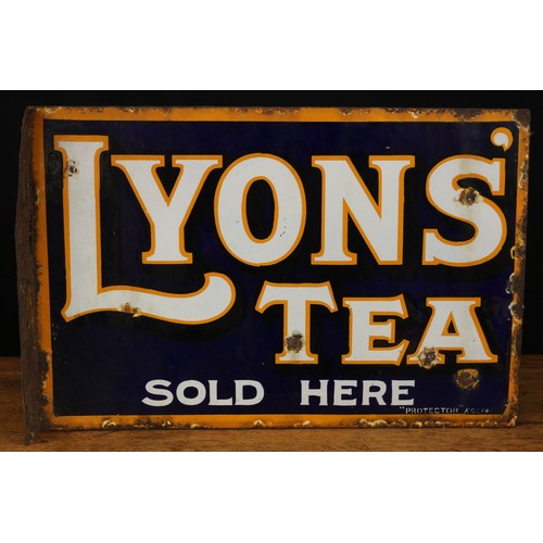 2396 - Advertising - a rectangular shaped double sided flanged enamel sign, white lettering with orange out... 