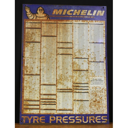 2399 - Advertising - a rectangular shaped pictorial tin sign, 'MICHELIN TYRE PRESSURES', 86.5cm high, 62.5c... 