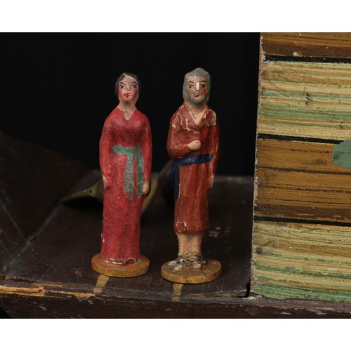 2241 - Folk Art & Juvenalia - a 19th century German painted wooden Noah's Ark, hinged cover, with a collect... 