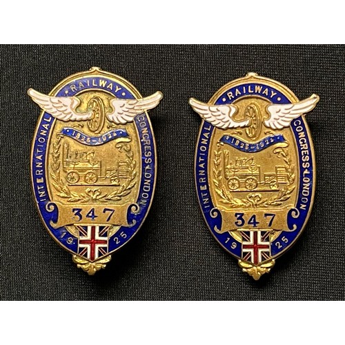 2464 - Enamel badges - a 1925 International Railway Congress London, pair, one missing pin: Pre 1914 Sterli... 