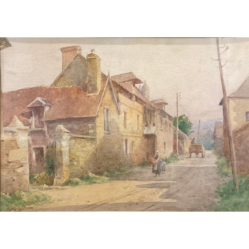 502 - Adam Knight  
A pair, Village Street Scenes   
signed, watercolours, 24.5cm x 35cm