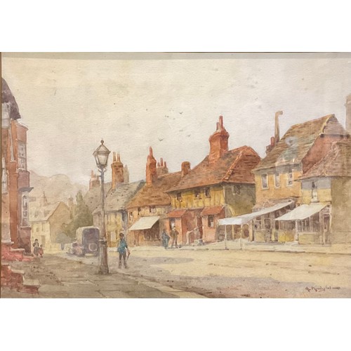 502 - Adam Knight  
A pair, Village Street Scenes   
signed, watercolours, 24.5cm x 35cm