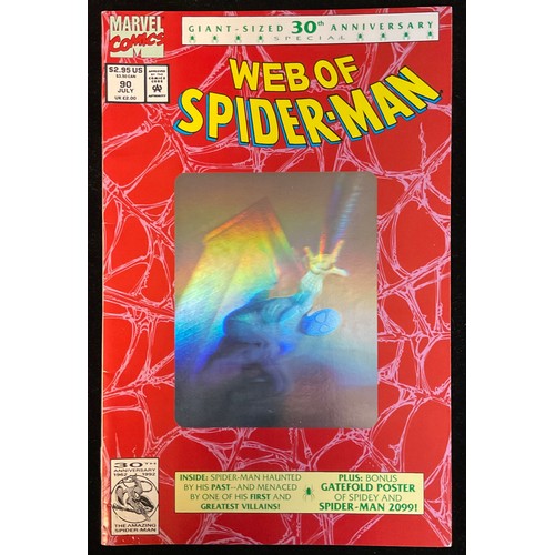 2555 - 14 Spiderman Comics. Web of Spider-man #90 Holofoil cover (1992). Spider-man Unlimited #1 (1993) 1st... 