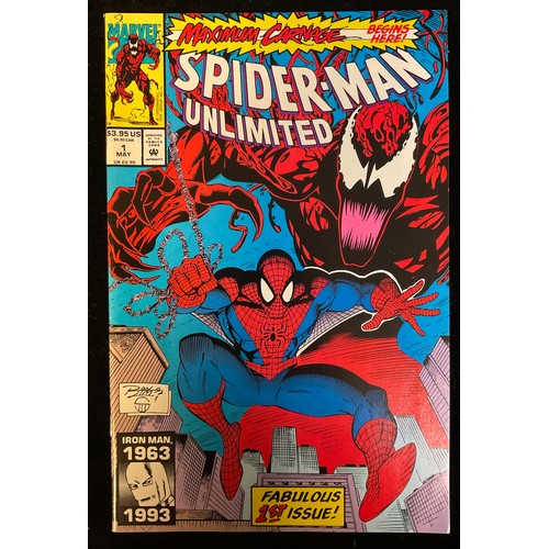 2555 - 14 Spiderman Comics. Web of Spider-man #90 Holofoil cover (1992). Spider-man Unlimited #1 (1993) 1st... 