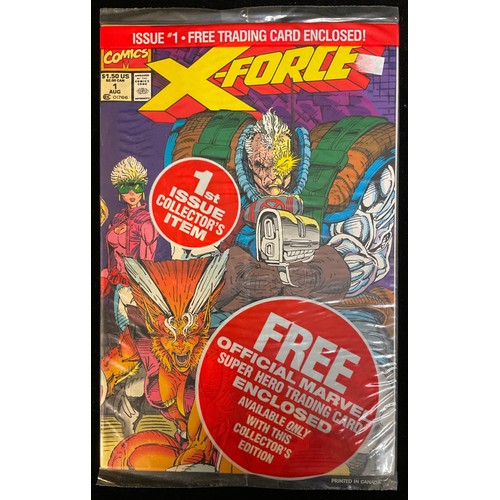 2563 - 17 X-Force and X-Factor Comics. X-Force #1, sealed with Deadpool trading card (1991), X-Force #2. Mi... 