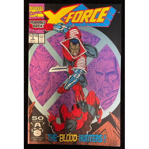 2563 - 17 X-Force and X-Factor Comics. X-Force #1, sealed with Deadpool trading card (1991), X-Force #2. Mi... 