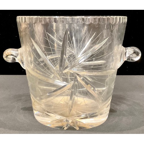 610 - A cut glass two handled ice bucket/Champagne pail, star cut,  21cm