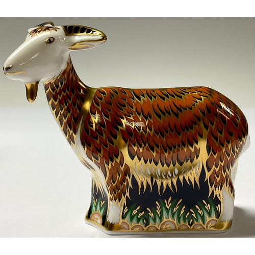 636 - A Royal Crown Derby paperweight, Nanny Goat, Visitor's Centre exclusive, gold stopper, boxed