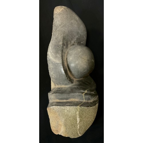 12 - Tribal Art - a Brighton Sango style carved hardstone abstract figure, polished and textured finish, ... 