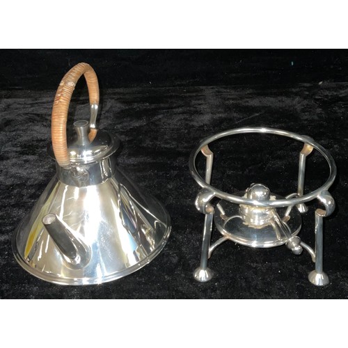 874 - An E.P.N.S conical spirit kettle, stand and burner, in the manner of Christopher Dresser, Bruford's ... 