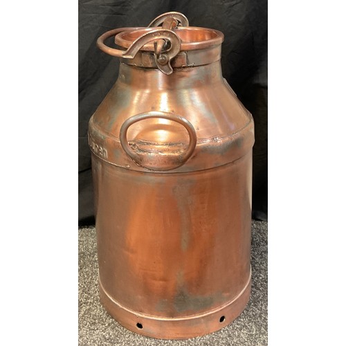 121 - A large German polished copper coloured milk churn, Milchverwerturng Duren, 60cm high, 35cm diameter